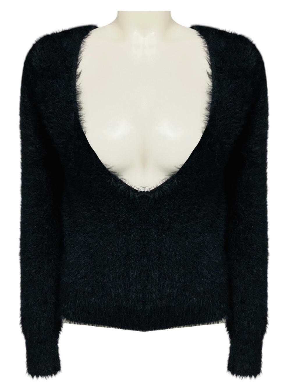 DRIES VAN NOTEN BLACK LONG SLEEVED V-NECK FUZZY SWEATER